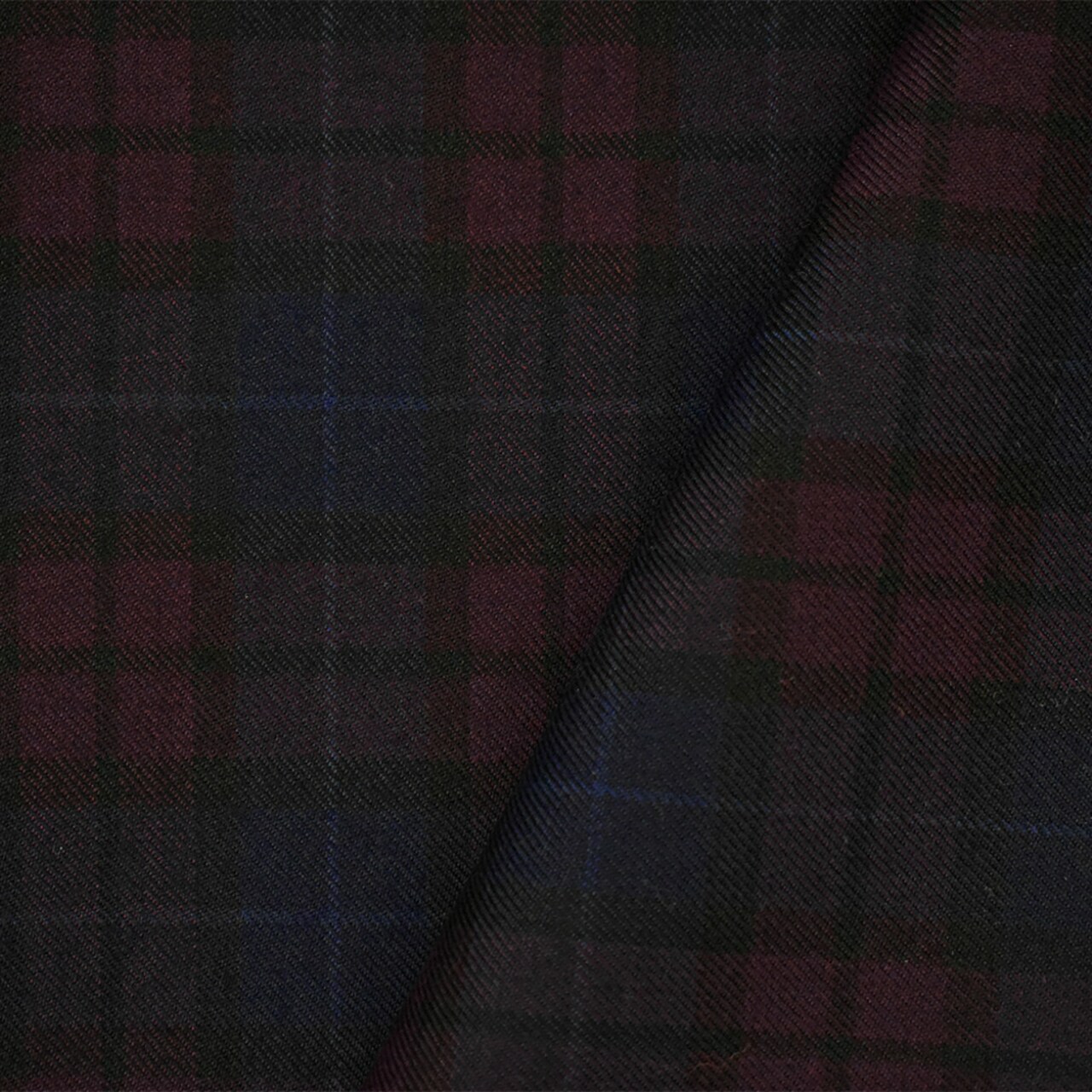 Red-Blue-Black Wool Polyester Plaid Check Twill Suiting Woven Fabric By the Yard